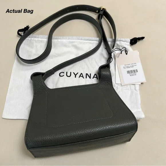 NWT: CUYANA MINI DOUBLE LOOP BAG IN DARK OLIVE PEBBLED LEATHER (O/S) - Picture 9 of 16
